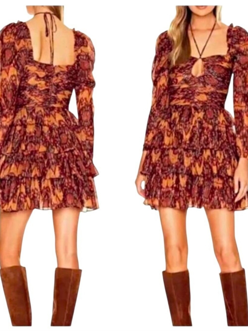 NWT HOUSE OF HARLOW 1960 REVOLVE Ikat Whimsigoth Tiered Mini Dress - Medium